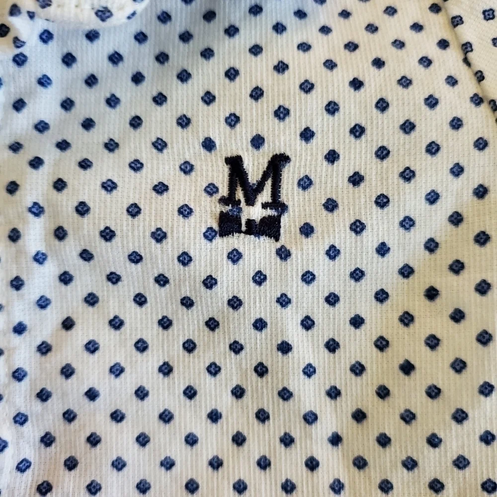 K1095 * Mayoral Boys Polka Dot Button Down Long Sleeve White Blue Size 1-2M